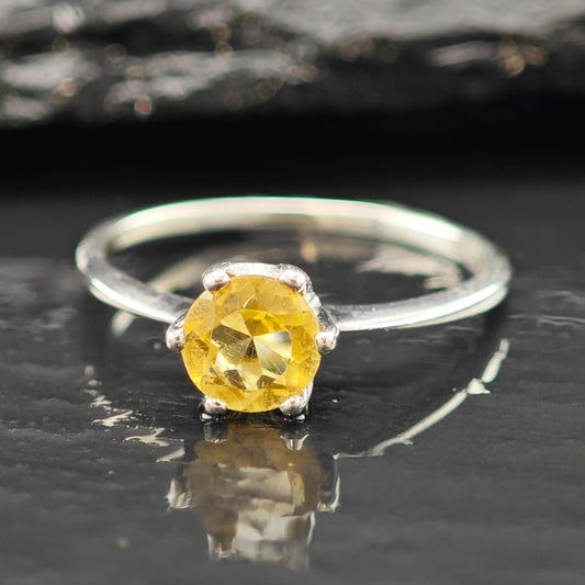 Sterling Silver Citrine Ring Classic Yellow Gemstone Size 7 R6209