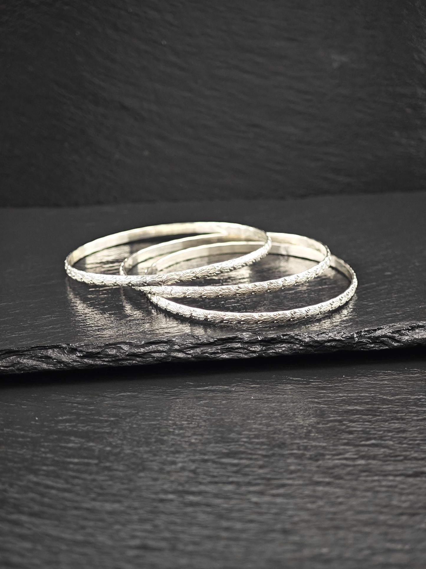 Stackable Repousse Floral Bangle Sterling Silver