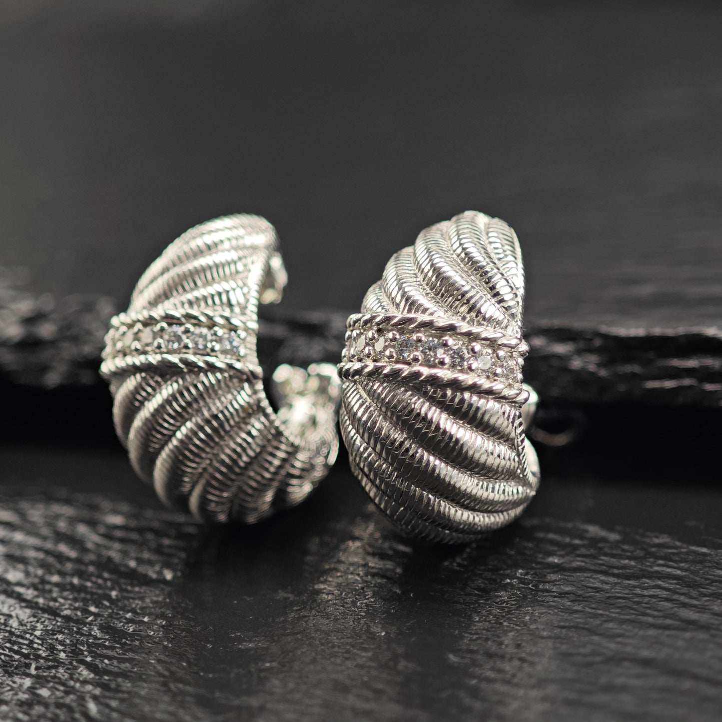 Judith Ripka Scalloped CZ Sterling Silver Clip On Earrings ER3165