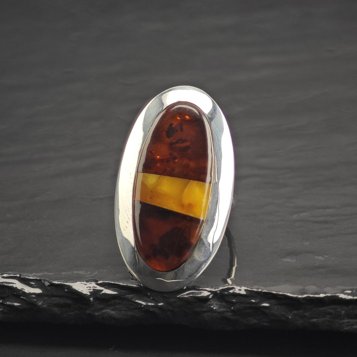 Baltic Amber Inlay Sterling Silver Ring Sz 6 R6753