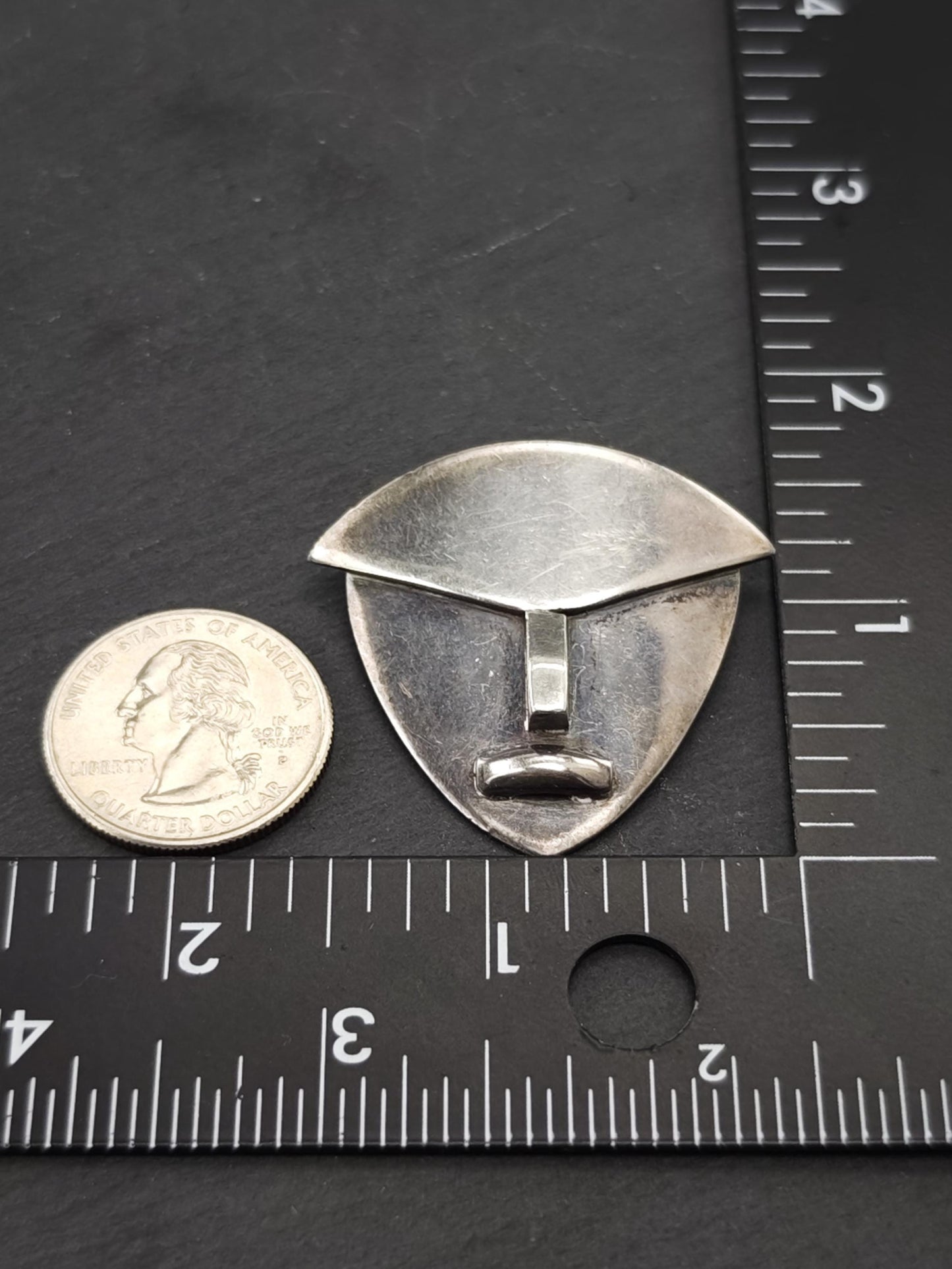 Abstract Taxco, Hector Aguilar Mayan Face Mask Brooch Sterling Silver
