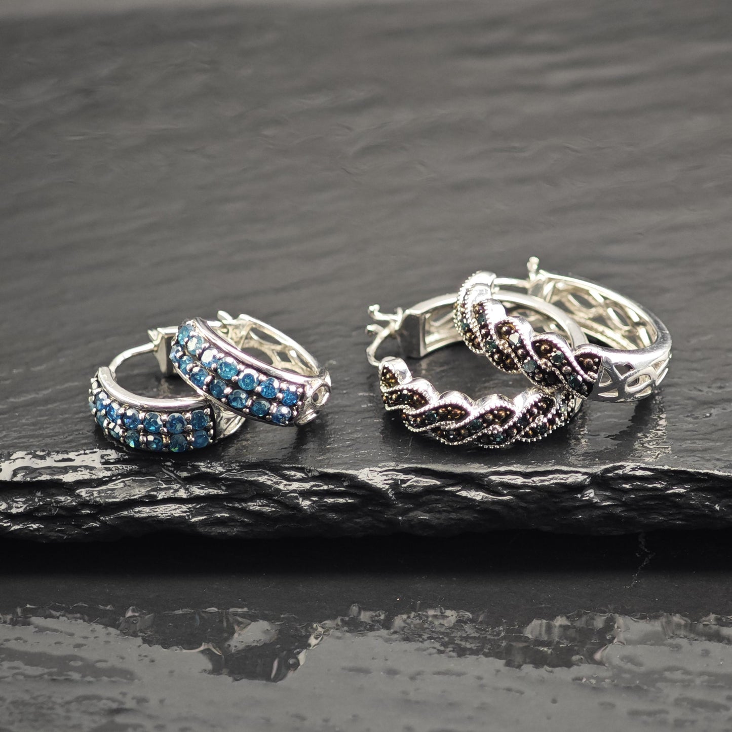 Choice of Blue Treated Diamond Latch Back/Hoop Earrings Sterling Silver ER3167