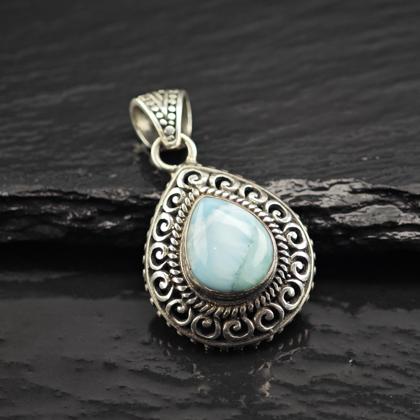 Teardrop Larimar Sterling Silver Pendant P3052