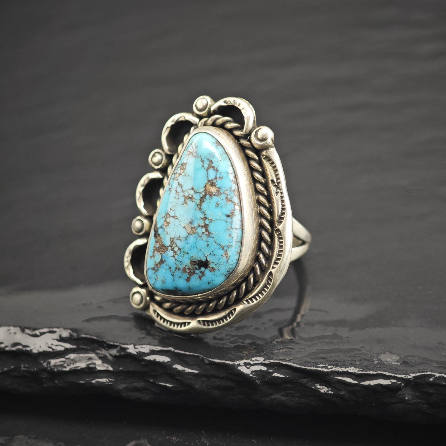 Kingman Turquoise Sterling Silver Ring Sz 8 R6673
