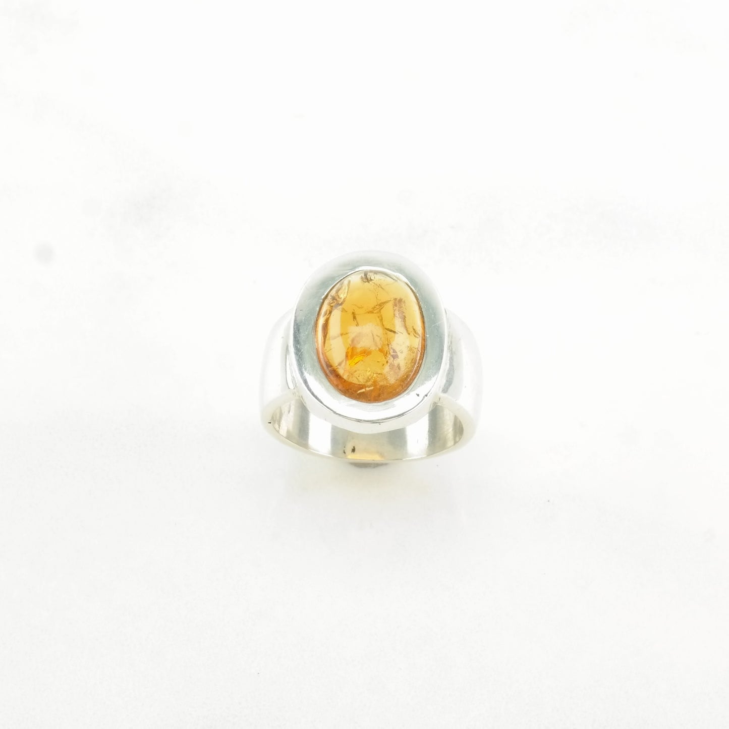 Sterling Silver Ring Baltic Amber Wide Band Orange Size 7 1/2