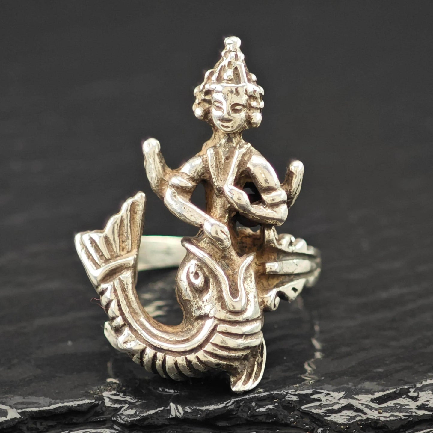 Thai Goddess Silver Ring Sterling Size 6 Statement Jewelry R6089
