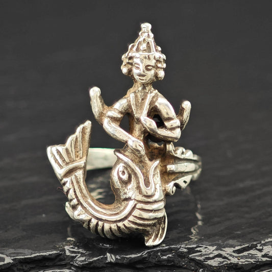 Thai Goddess Silver Ring Sterling Size 6 Statement Jewelry R6089