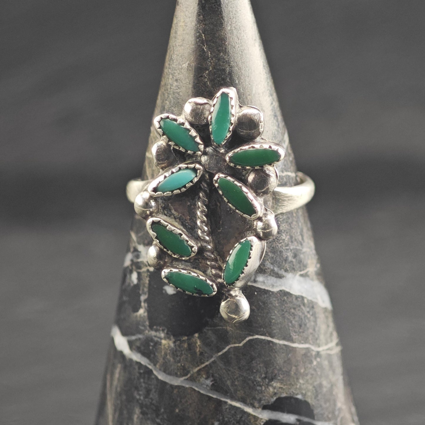 AS IS Petit Point Turquoise Flower Sterling Silver Ring Sz 7 R6666
