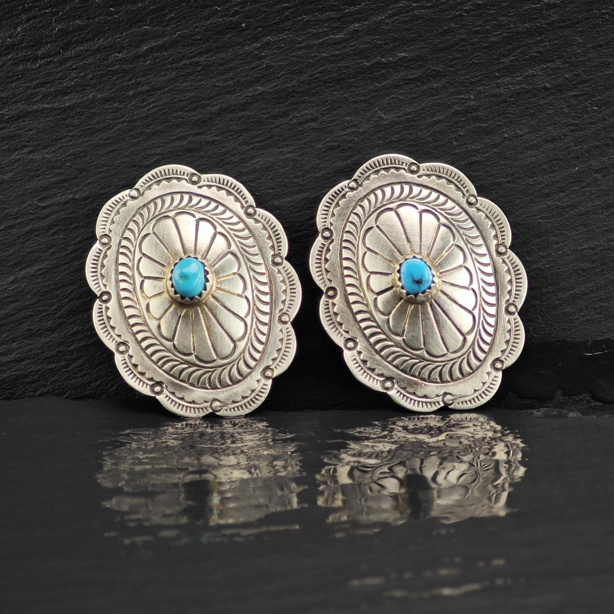 Native Turquoise Concho Clip On Sterling Silver Earrings ER3233