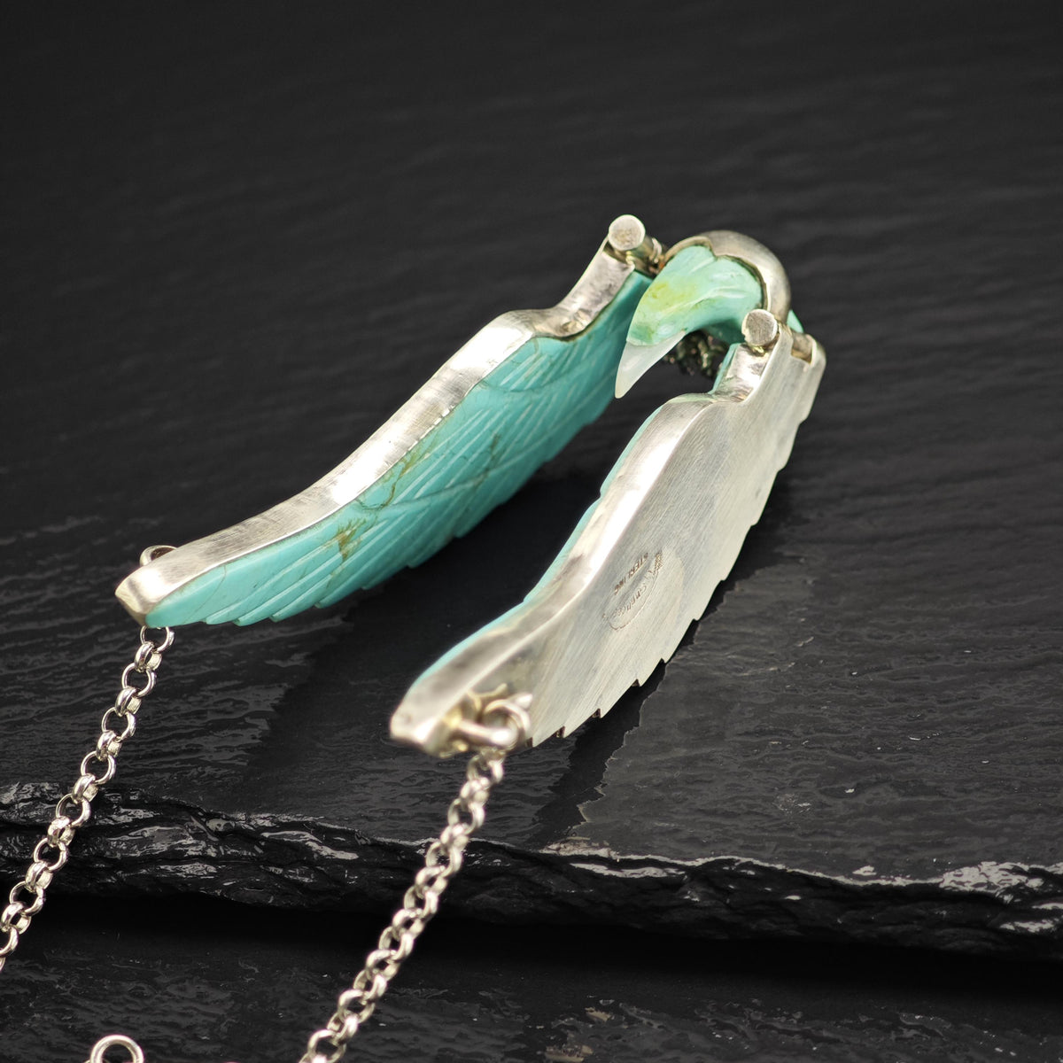 Vintage Navajo Carved Turquoise Eagle Pendant Necklace N2786
