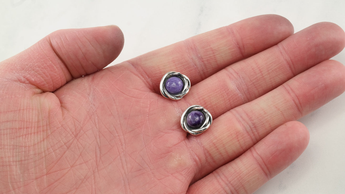 Modernist Sterling Silver Purple Charoite Earrings