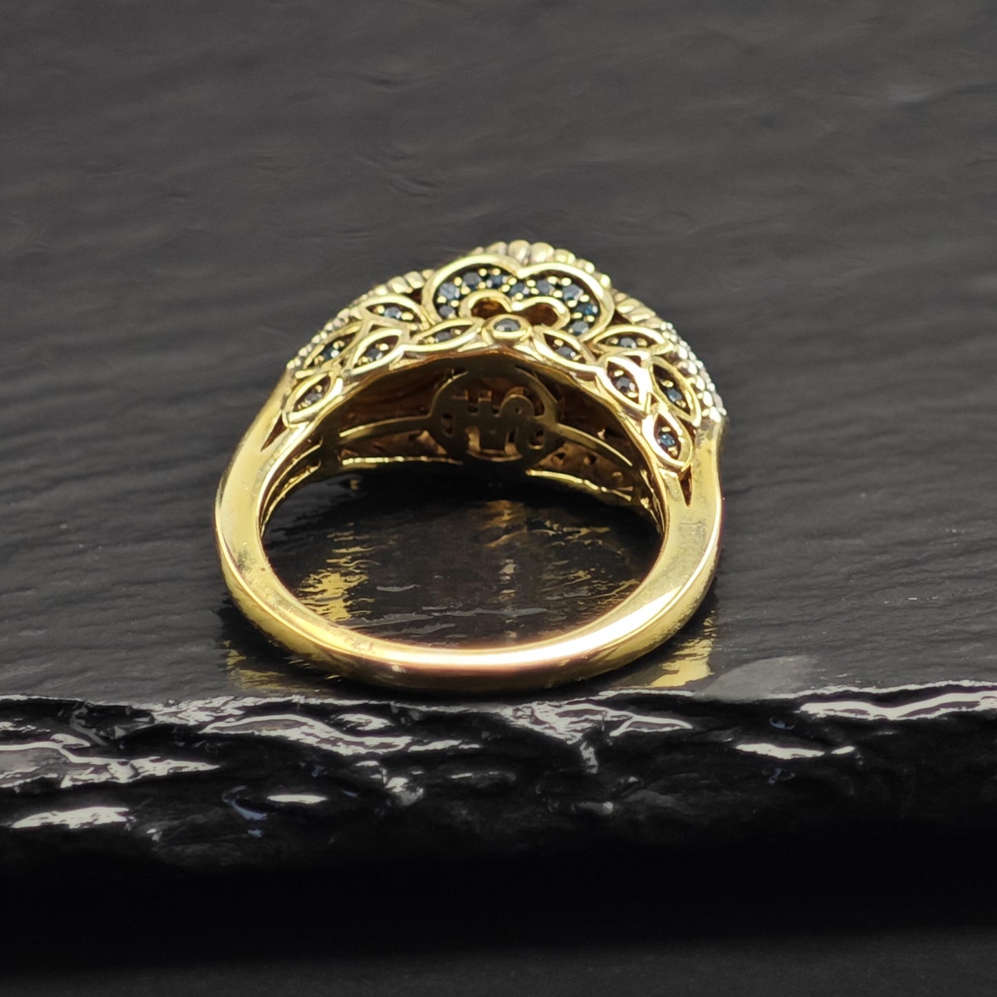 Diamond Cluster Gold-Plated Sterling Silver Ring Sz 8 R6737