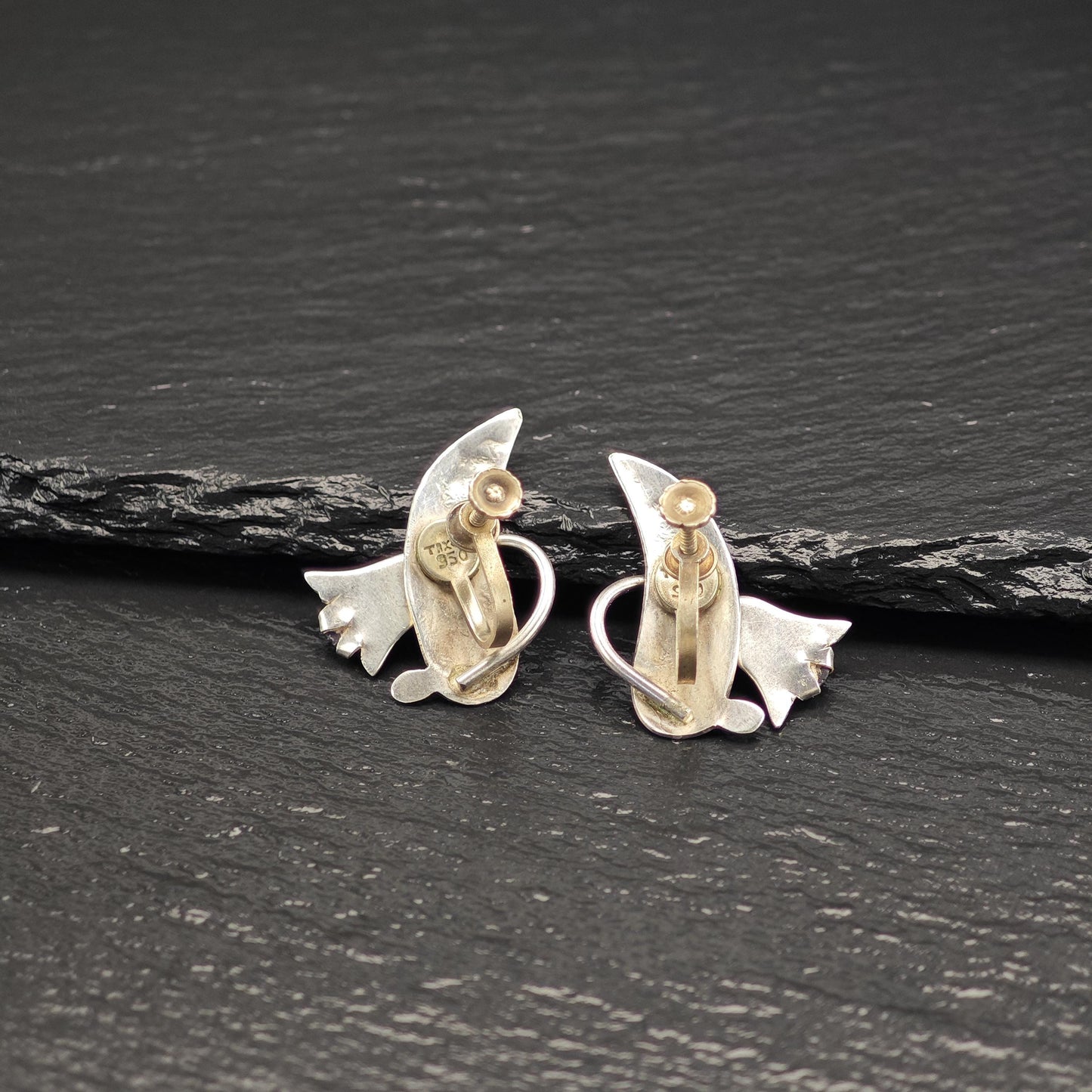 Taxco Amethyst Floral, Screw Back Earrings Sterling Silver