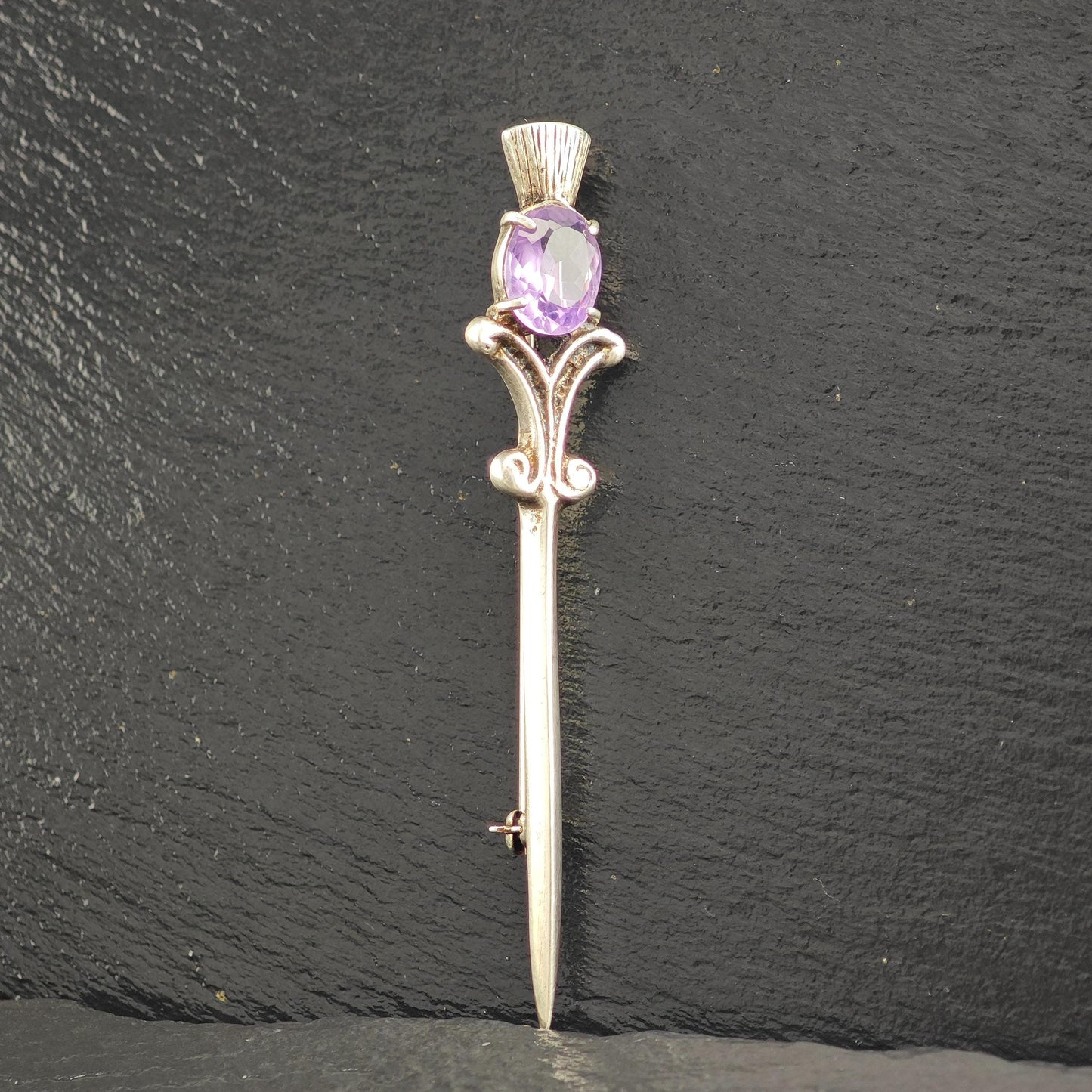 Purple Amethyst Sword Brooch Sterling Silver