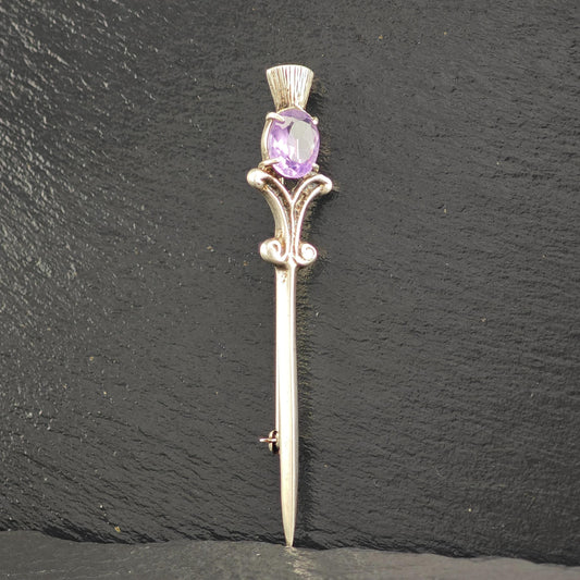 Purple Amethyst Sword Brooch Sterling Silver