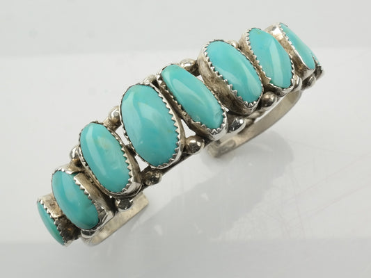 Native American Sterling Silver Turquoise Row Cuff Bracelet Sleeping Beauty