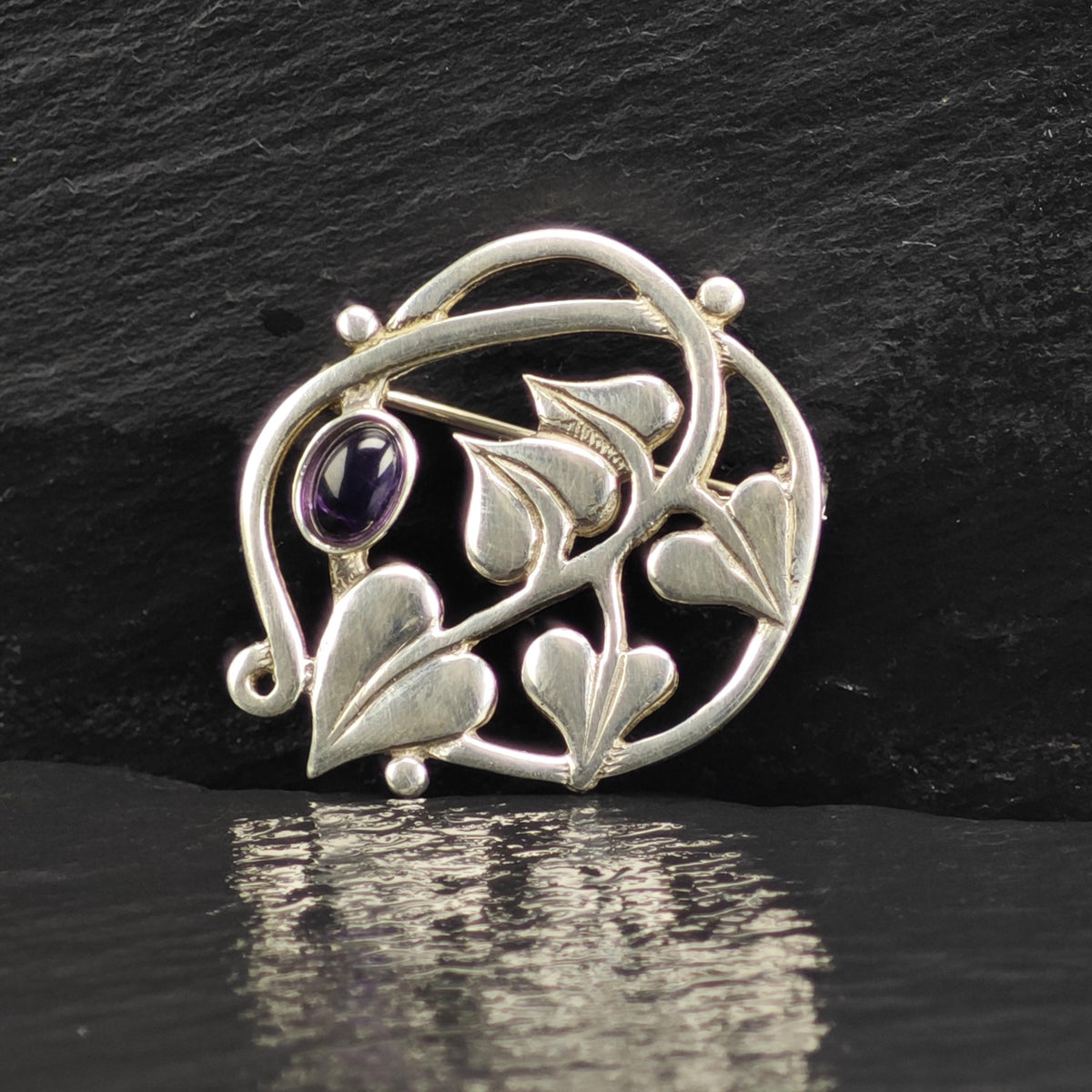Amethyst Cabochon Sterling Silver Brooch B2263