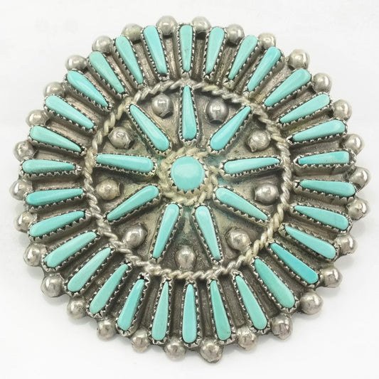 Zuni Brooch Pendant Cluster Blue Turquoise Sterling Silver