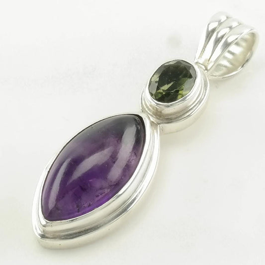Vintage Amethyst Chrome Diopside Sterling Silver Pendant