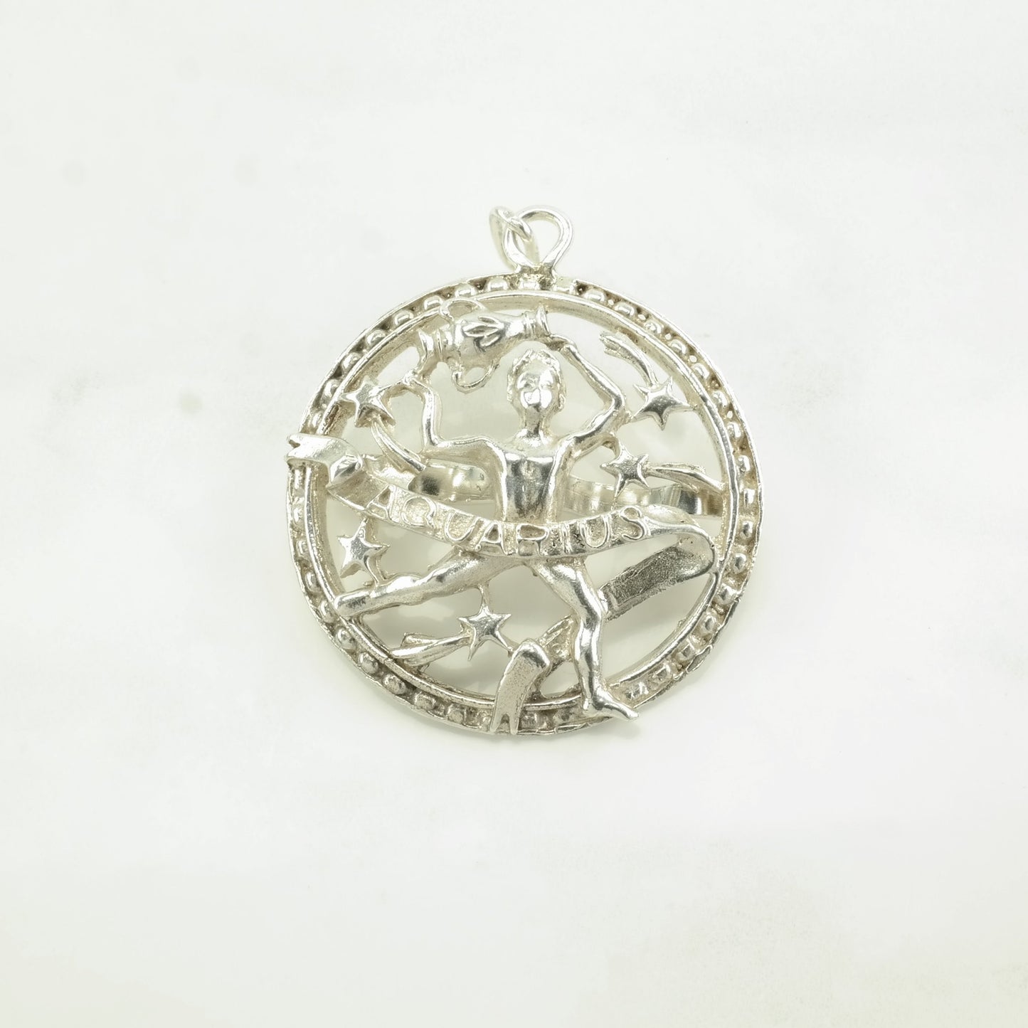 Vintage Antique, Art Nouveau Aquarius Figure, Zodiac Sterling Silver Pendant