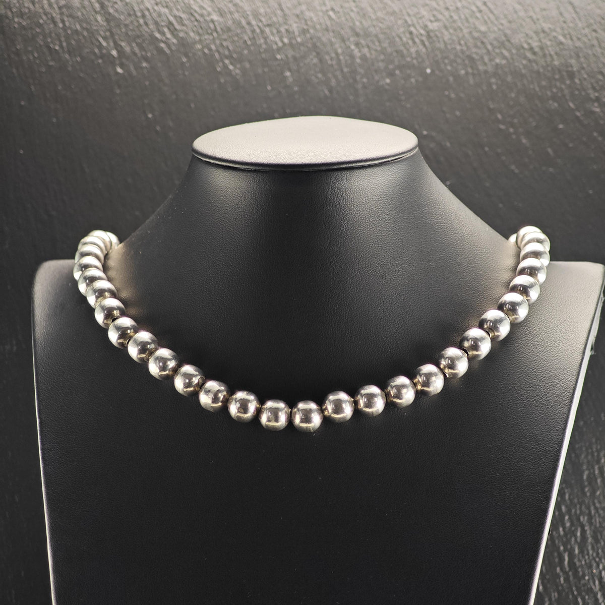 10mm Mexican Sterling Silver Beaded Necklace N2769