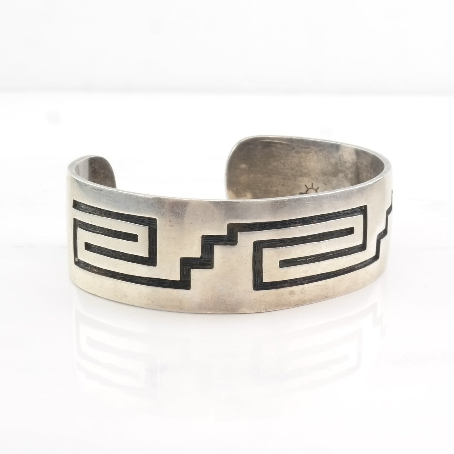 Important Overlay Hopi Cuff Bracelet , Native American Sterling Silver by Weaver Selina