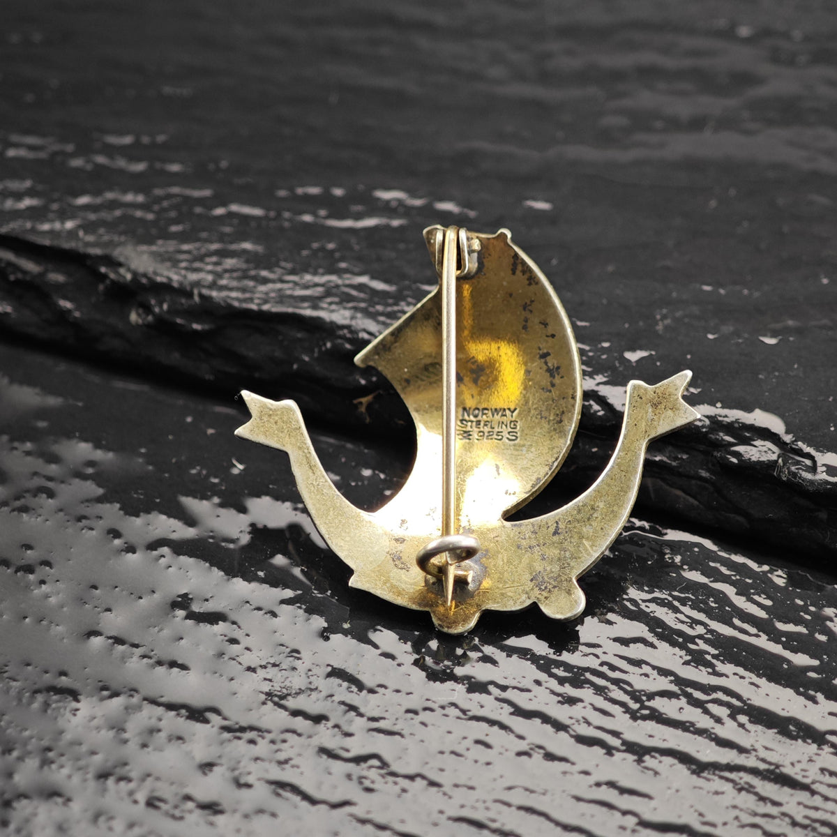 Norwegian Enamel Sailboat Sterling Silver Brooch/Pendant B2280
