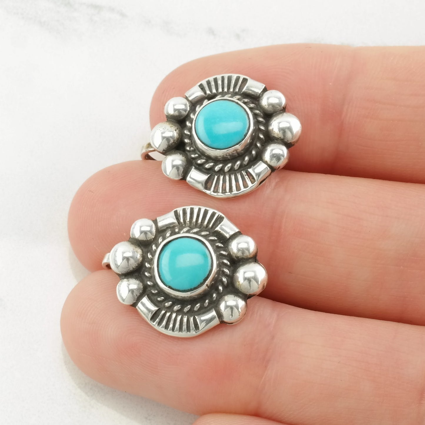 Native American Sterling Silver Turquoise Earrings Screw back