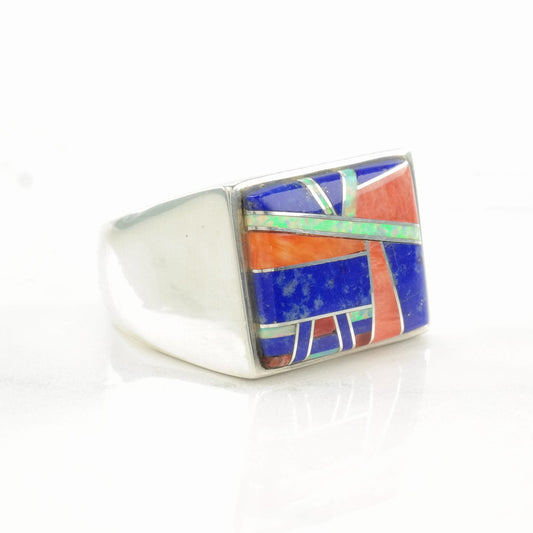 Southwest Silver Ring Lapis Lazuli Multi Stone Inlay Sterling Size 10 3/4