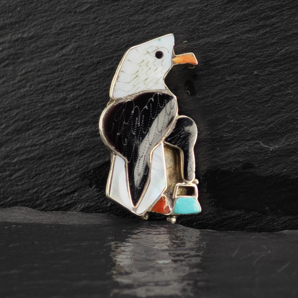 Multicolor Inlay Eagle Sterling Silver Brooch/Pendant B2283