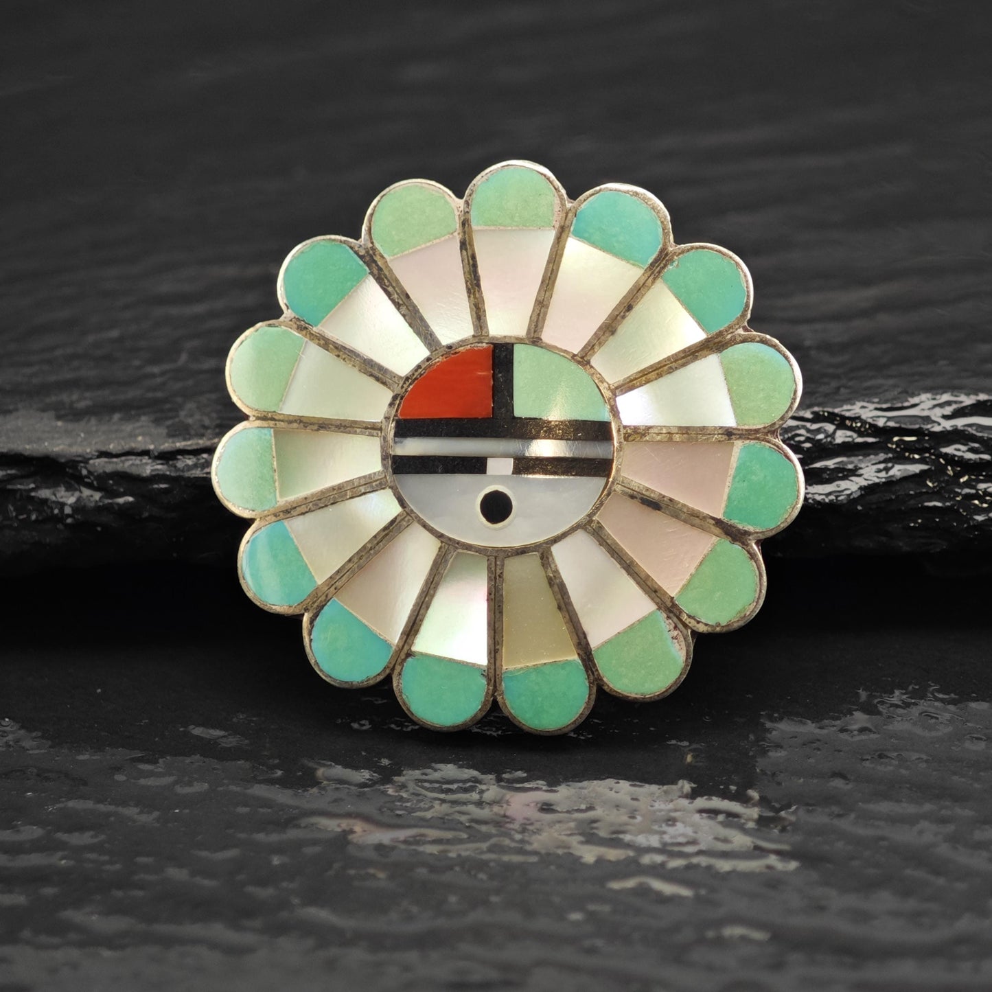 Zuni Multistone Inlay Surface Pendant Sterling Silver P3064
