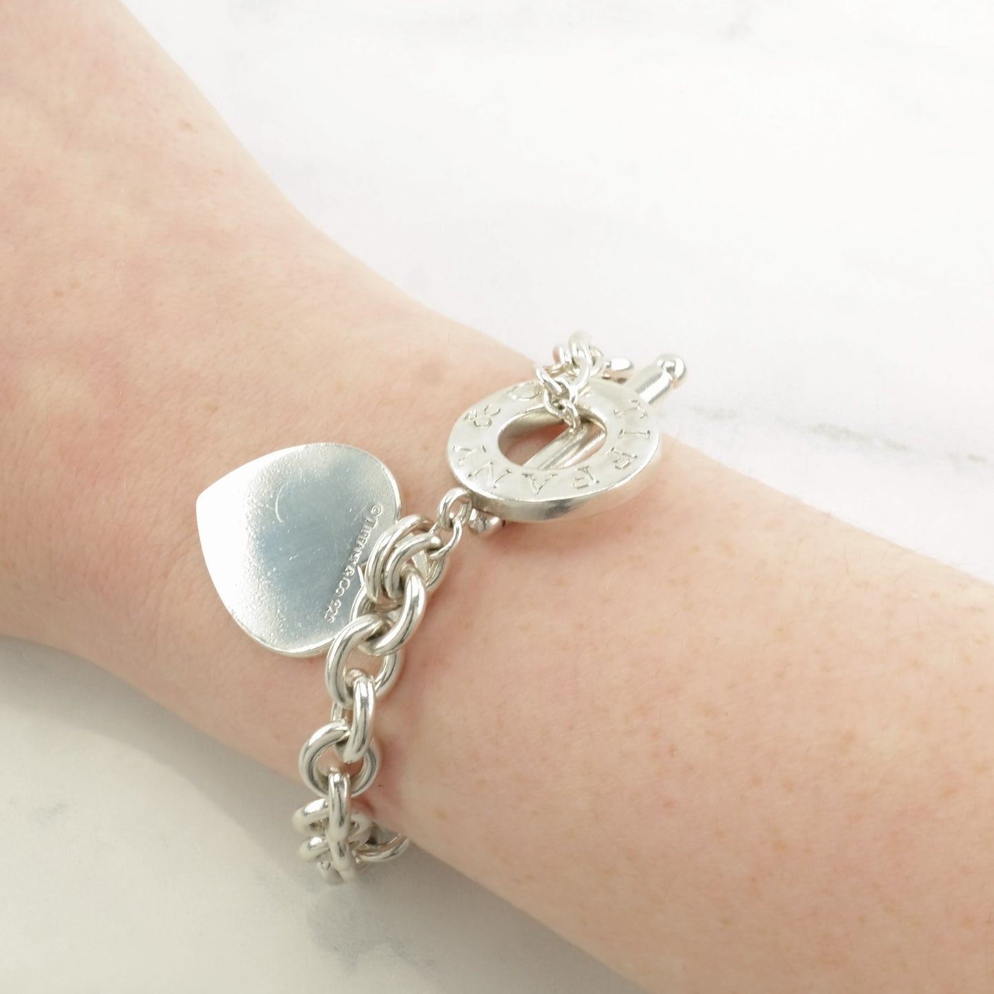 Tiffany & Co. Sterling Silver Link Bracelet Heart, Toggle Clasp