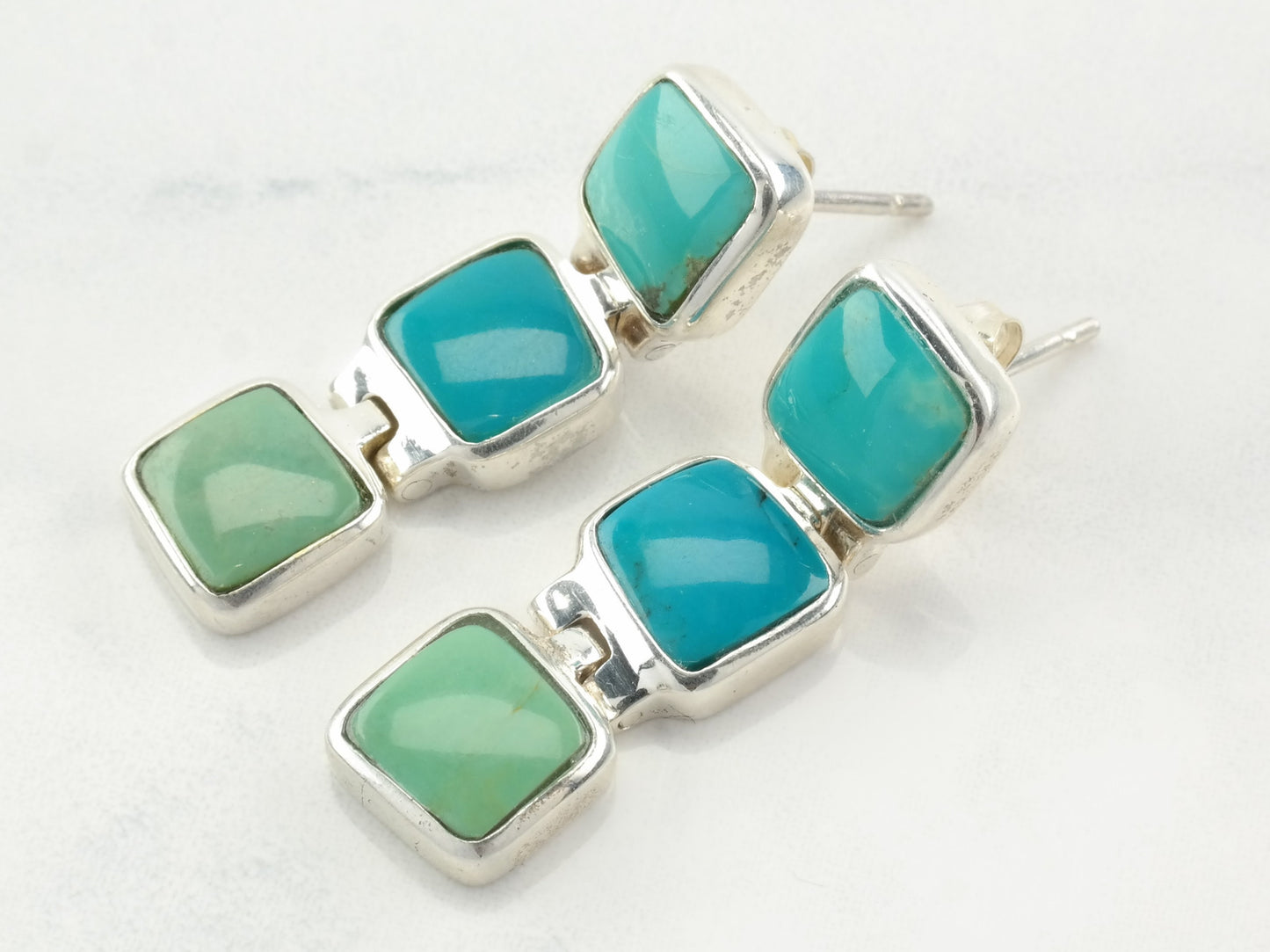 Southwest Sterling Silver Blue Green Turquoise Earrings Stud Dangle