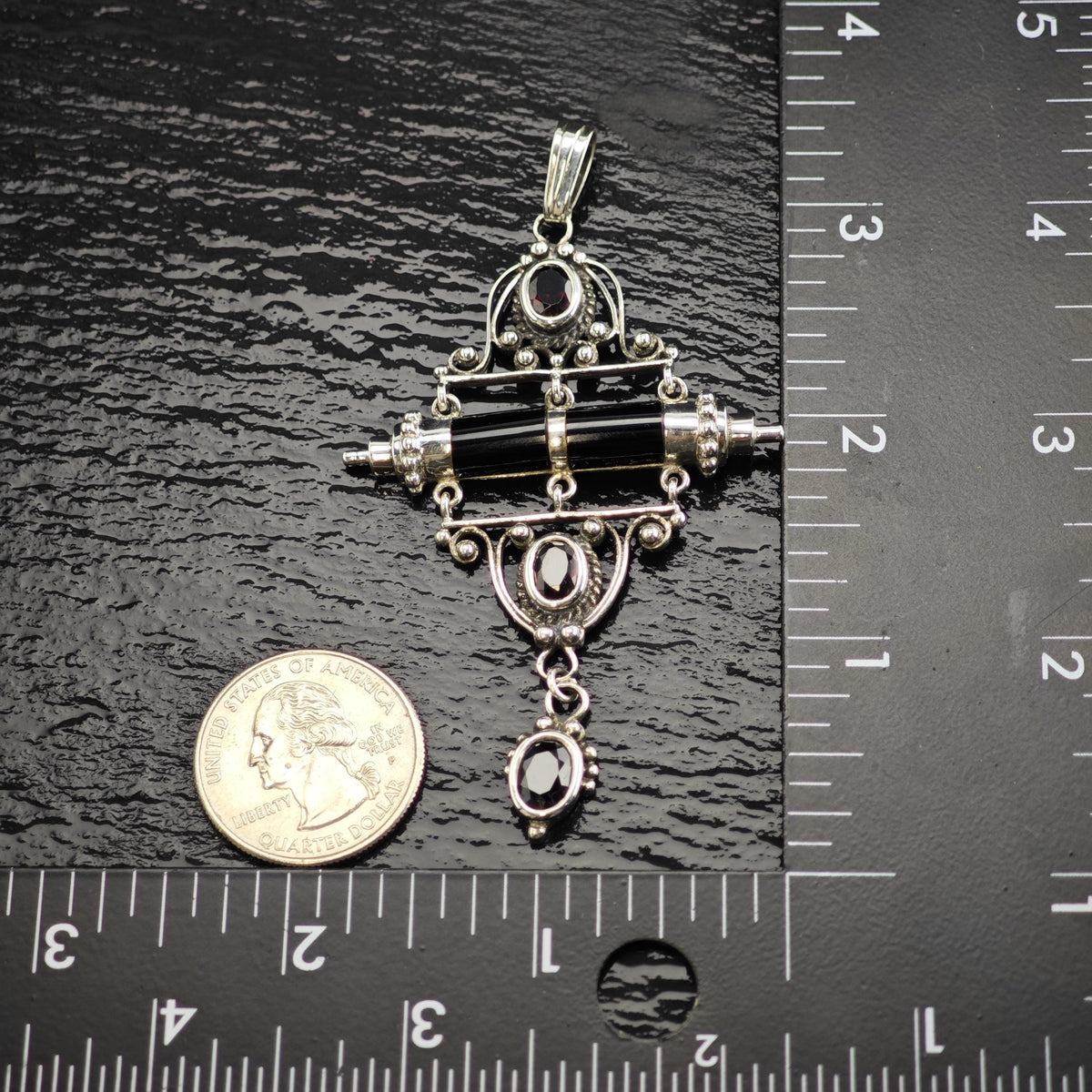 Garnet & Onyx Sterling Silver Pendant P3100