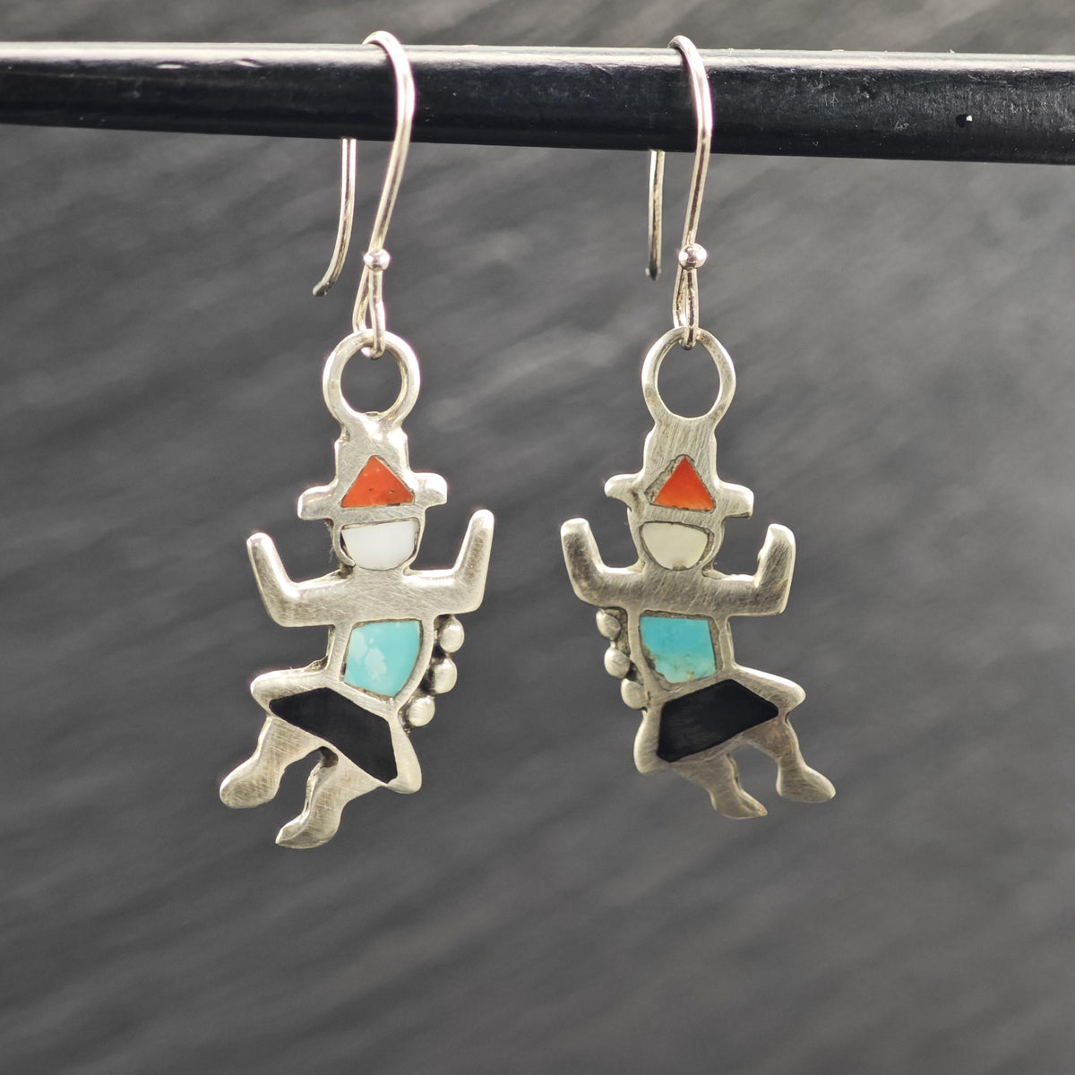 Native American Kachina Multistone Inlay Sterling Silver Dangle Earrings ER3212