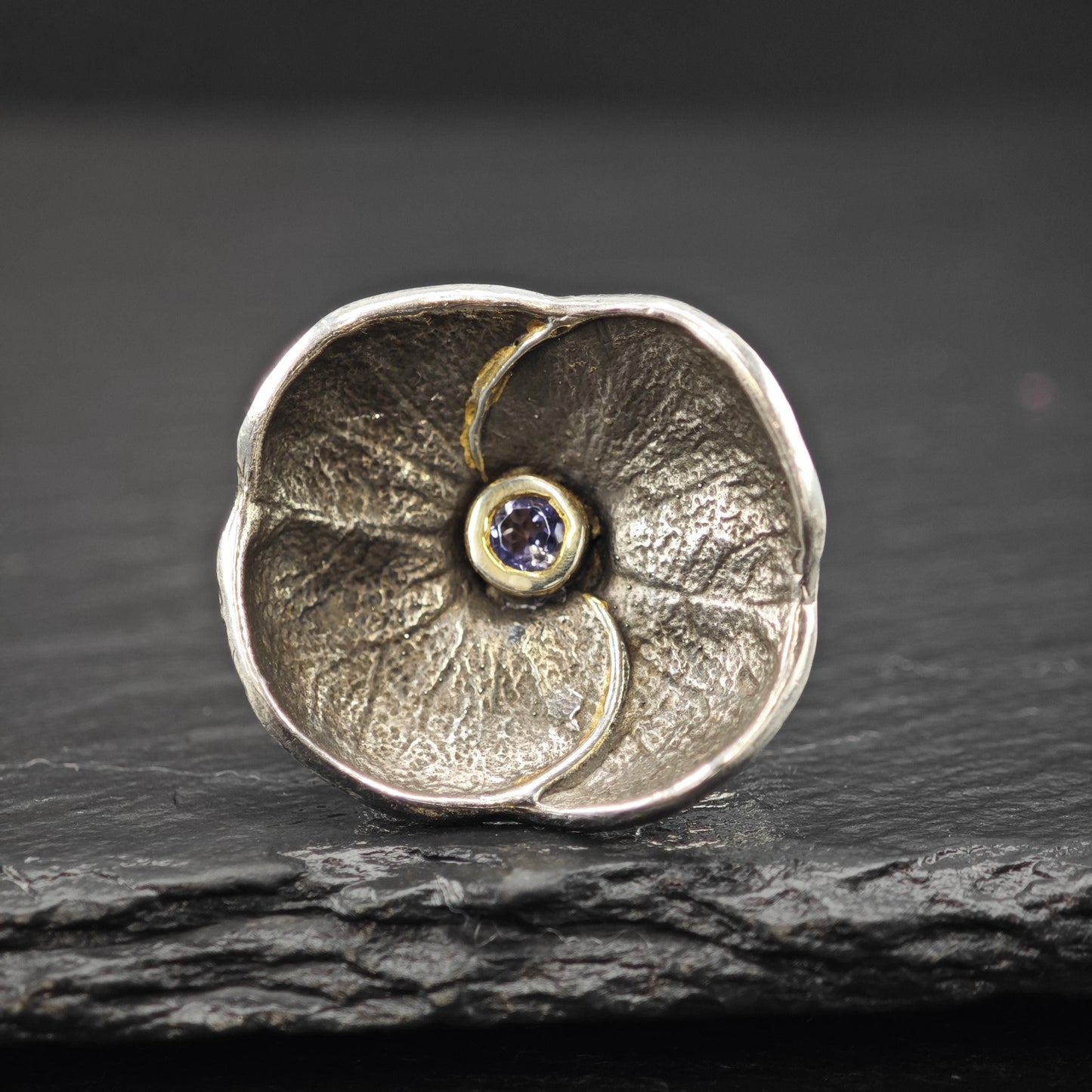 Abstract Flower Amethyst Gemstone Ring Sterling Silver Size 5 1/2 R6032