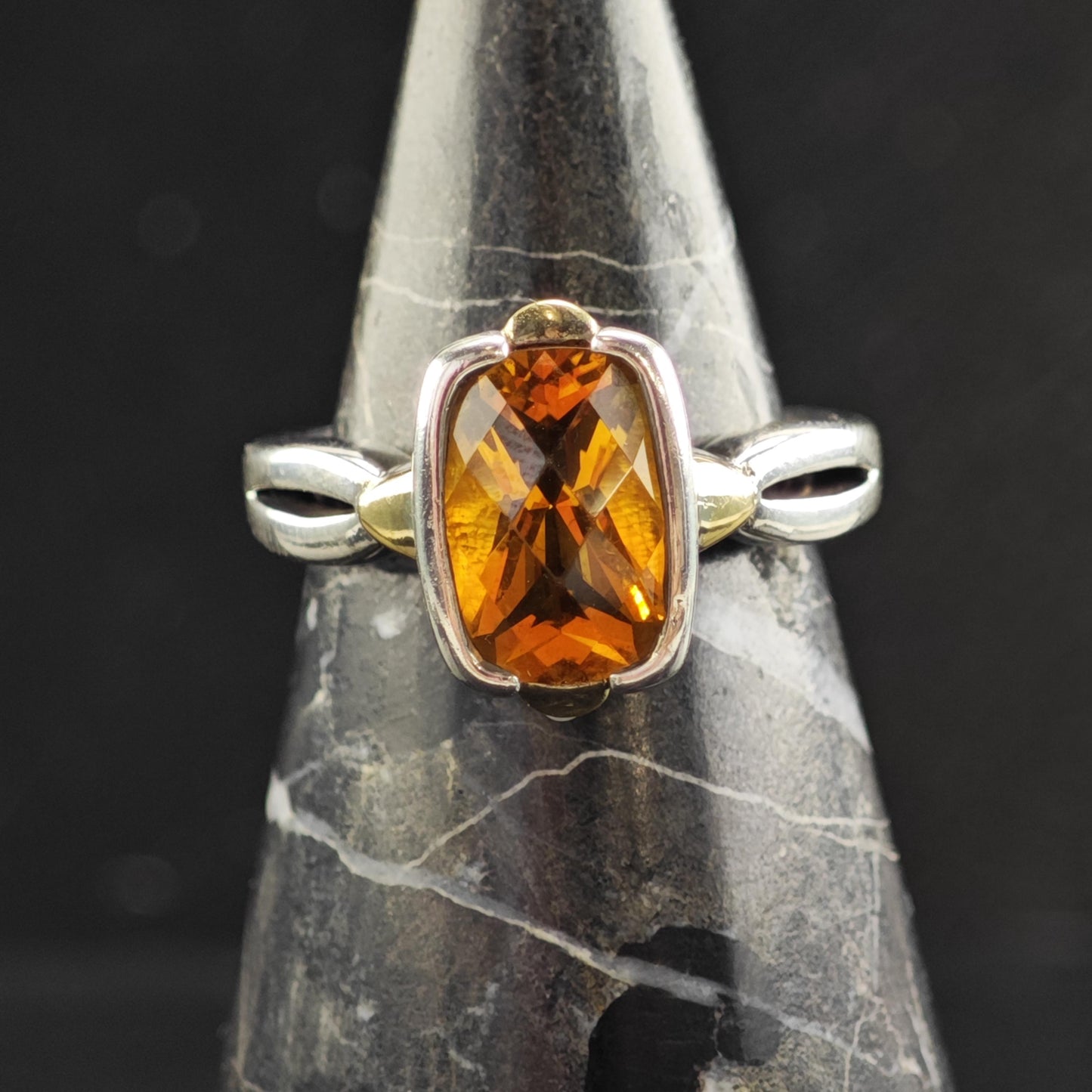 Vintage Lorenzo Citrine 18K Gold Accent Sterling Silver Ring Sz 8 3/4 R6576
