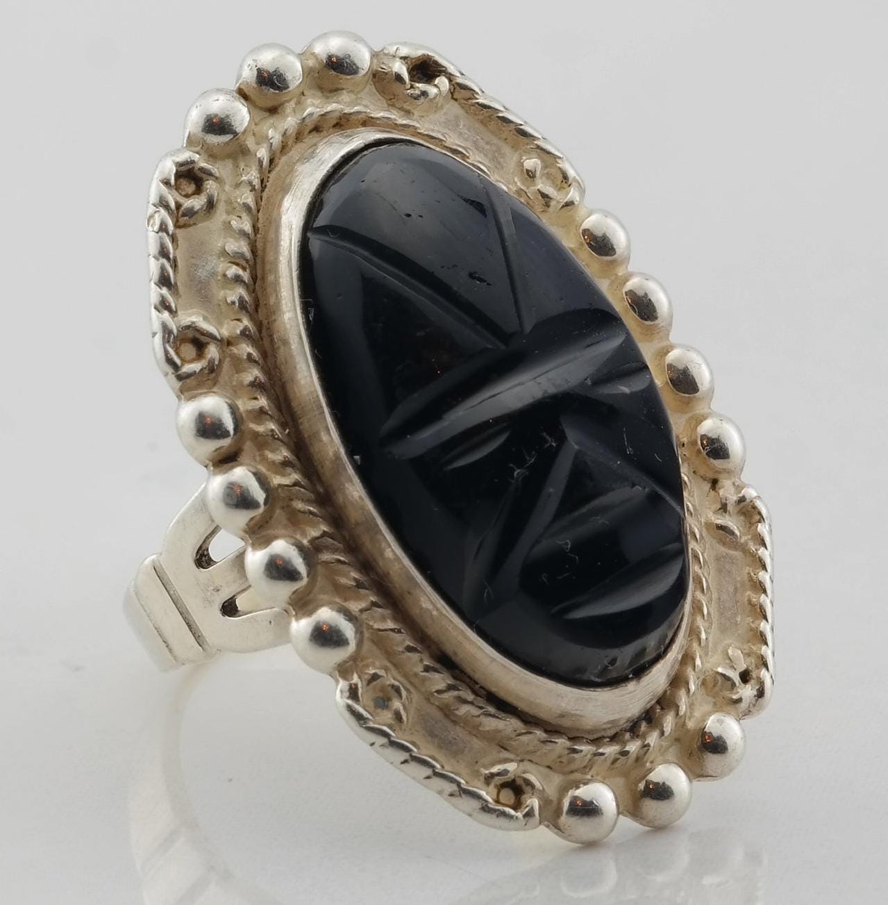 Vintage Sterling Silver Ring Obsidian Black Size 6.5