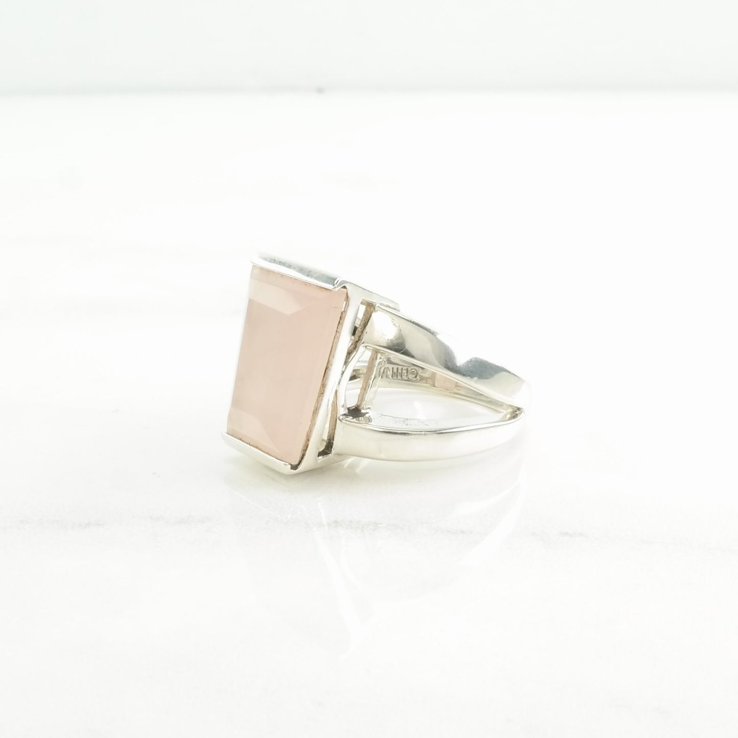 Sterling Silver Ring Rose Quartz Pink Size 8