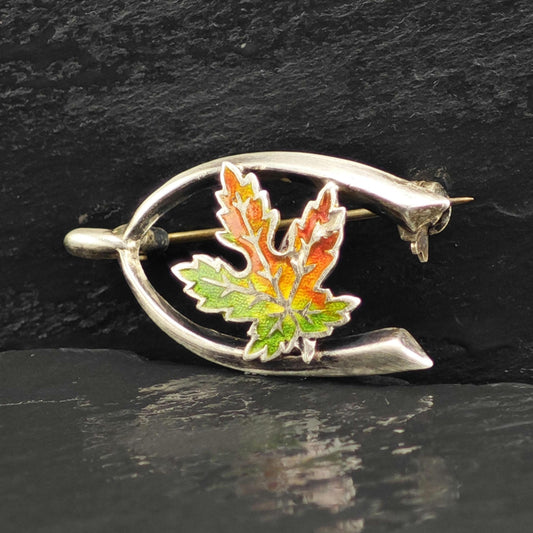 Enamel Maple Lead Wishbone Sterling Silver Brooch B2254