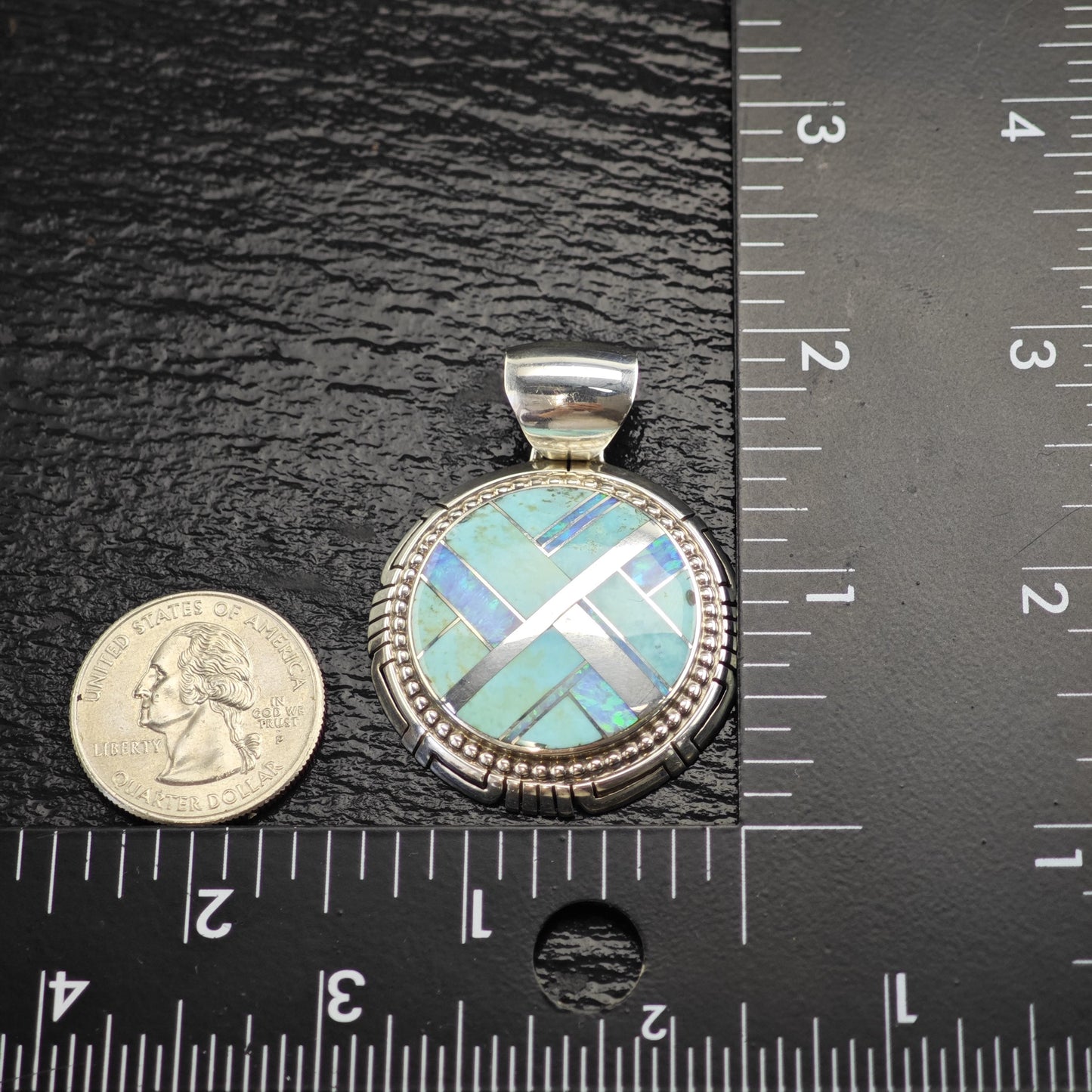 Large Turquoise, Opal Inlay Sterling Silver Pendant P3043
