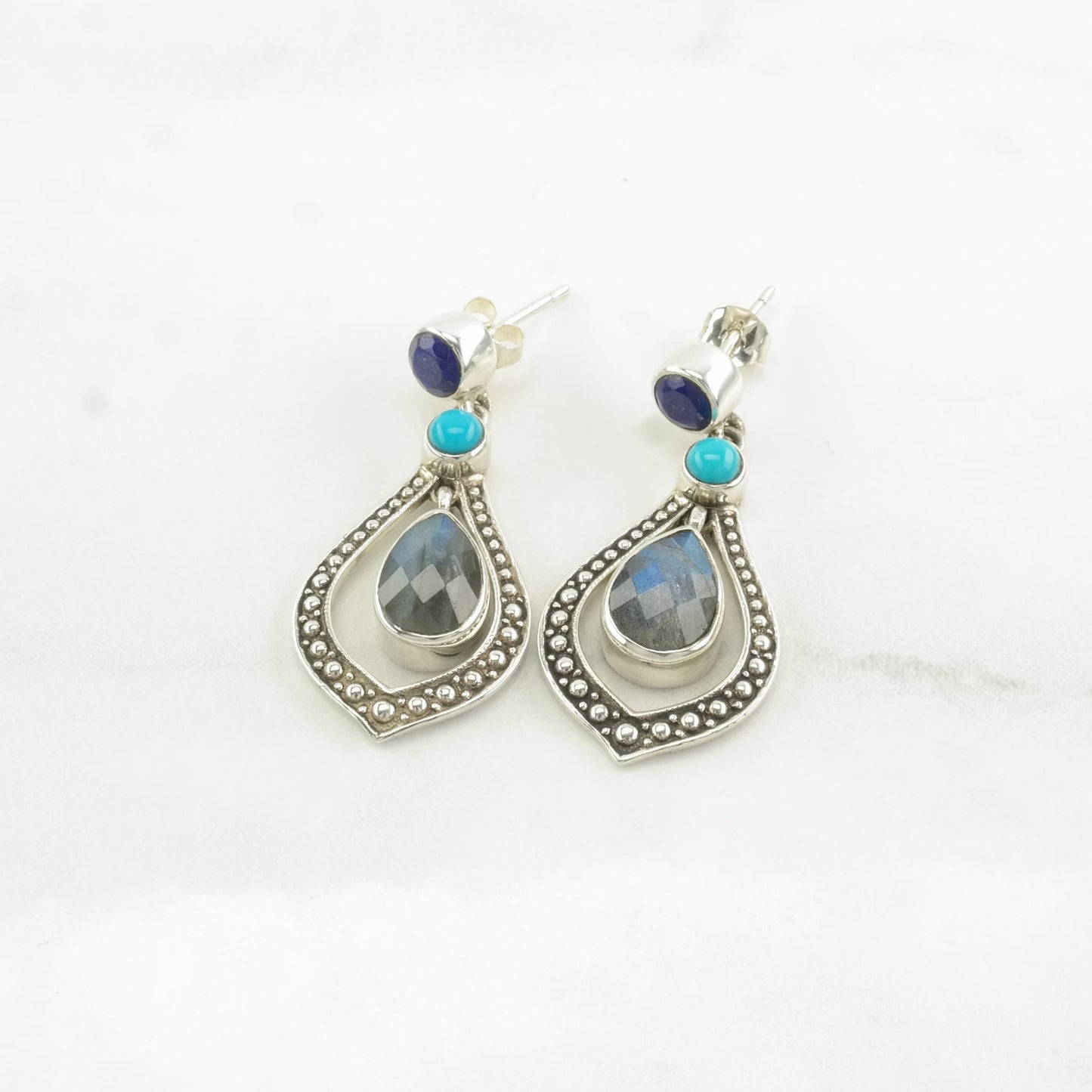 Nicky Butler Sterling Silver Blue Labradorite Lapis Lazuli, Turquoise Earrings Stud/dangle