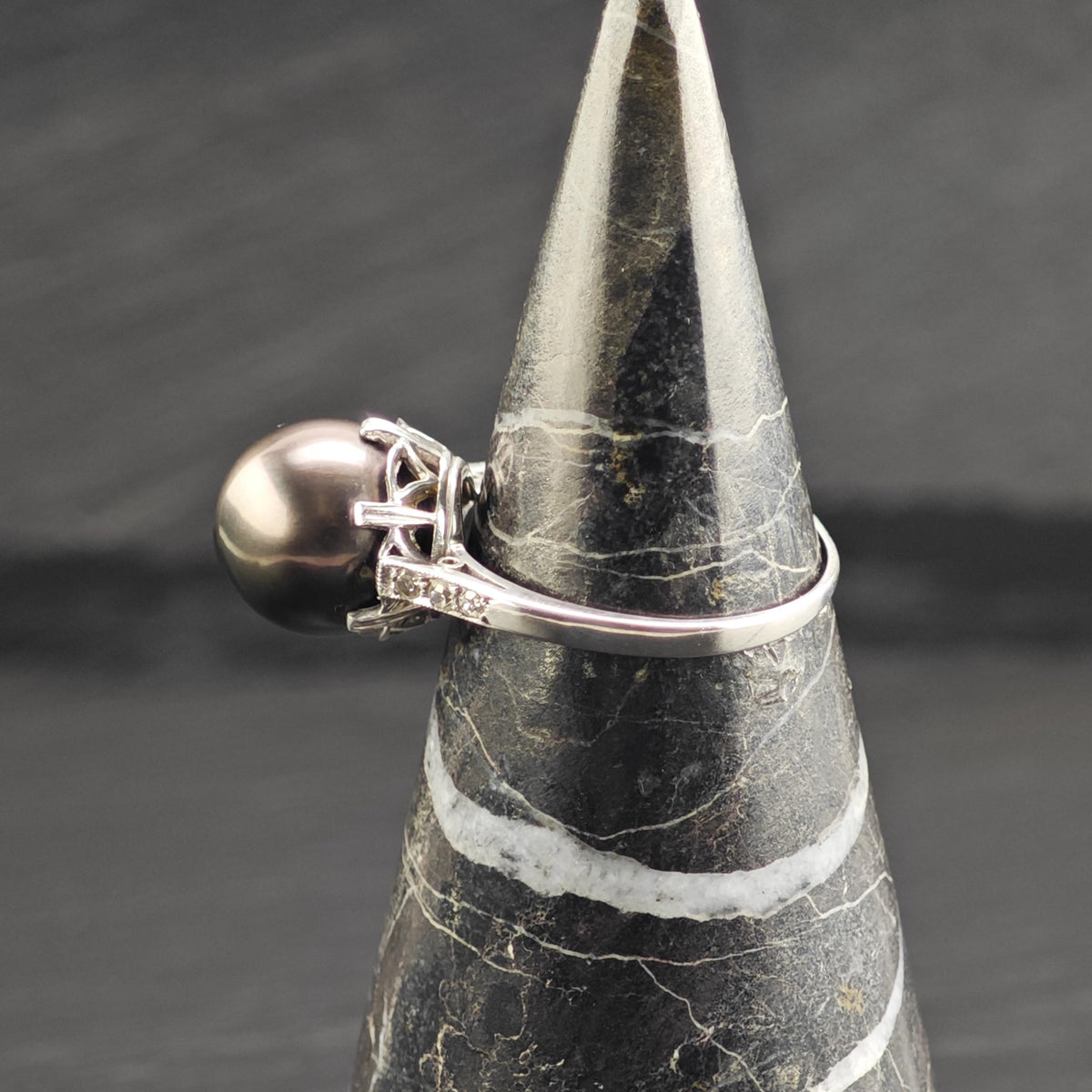 Diamond & 11mm Tahitian Pearl Platinum Ring Sz 7 1/2 R6760