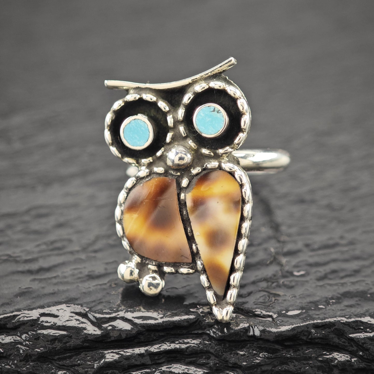 Navajo, Paul Lucario Jr. Owl Ring Sterling Silver Sz 7 R5936