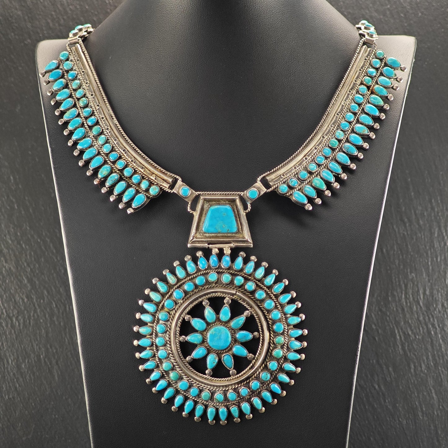 VMB Vintage Blue Turquoise Cluster Necklace in Sterling Silver