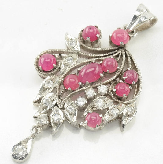 Vintage Treated Ruby CZ Sterling Silver Pendant