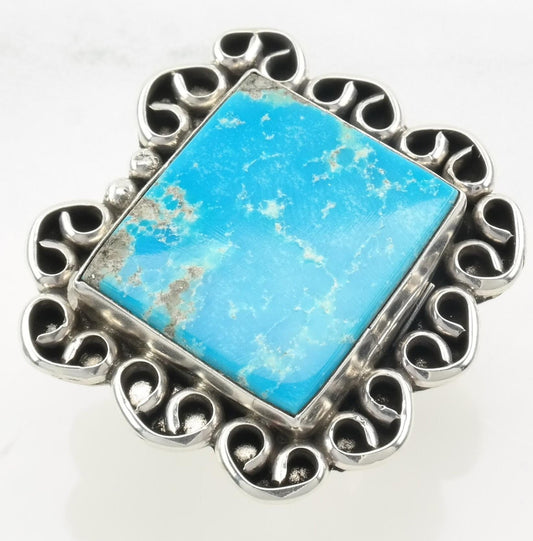 Large Southwest Silver Ring Square Turquoise Sterling Size 8 1/2