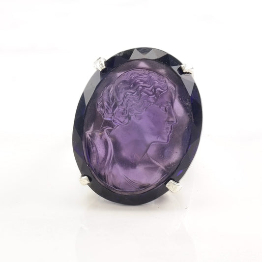 Ciner Silver Ring Amethyst Cameo Carved Size 7 3/4