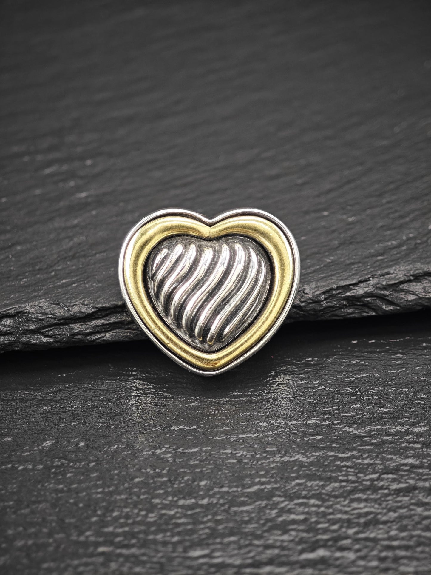David Yurman 18k Gold Accent, Heart Brooch Sterling Silver