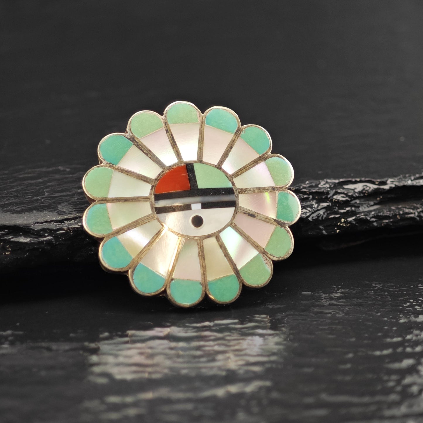 Zuni Multistone Inlay Surface Pendant Sterling Silver P3064